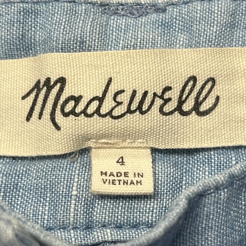 Madewell Cotton Linen Button Front Tie Waist Mini Skirt Chambray Blue Sz 4